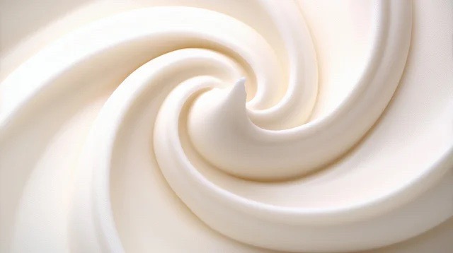 セブンの「たっぷりホイップのダブルシュー」に使用されているホイップクリームのイメージ。なめらかでふんわりとした質感が美しく渦巻くビジュアル。