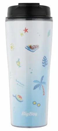 ブルーのグラデーションにビッグボーイの人気メニューが描かれたタンブラー。容量460mlの夏限定デザイン。