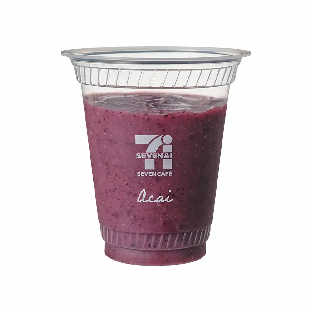 セブンカフェ アサイーバナナスムージーの商品カップ。アサイーとバナナの濃厚な味わいが特長