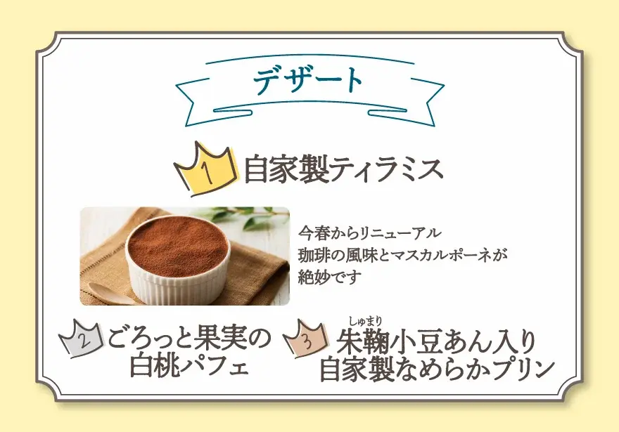  デザート部門1位は自家製ティラミス。マスカルポーネと珈琲の風味が絶妙な新作