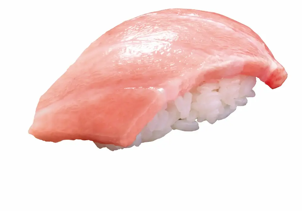 はま寿司の「みなみまぐろ大とろ」寿司。脂ののった大とろがシャリにのった一貫。