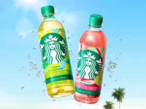 スターバックス ME MOMENT サンシャインライムとトロピカルツイストの夏限定ボトル（青空背景）